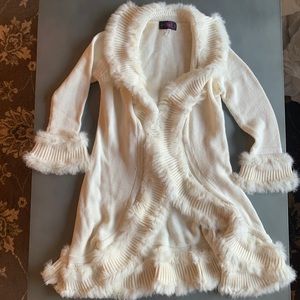 Cream Cardigan Sweater with Rabbit Fur by Pinky